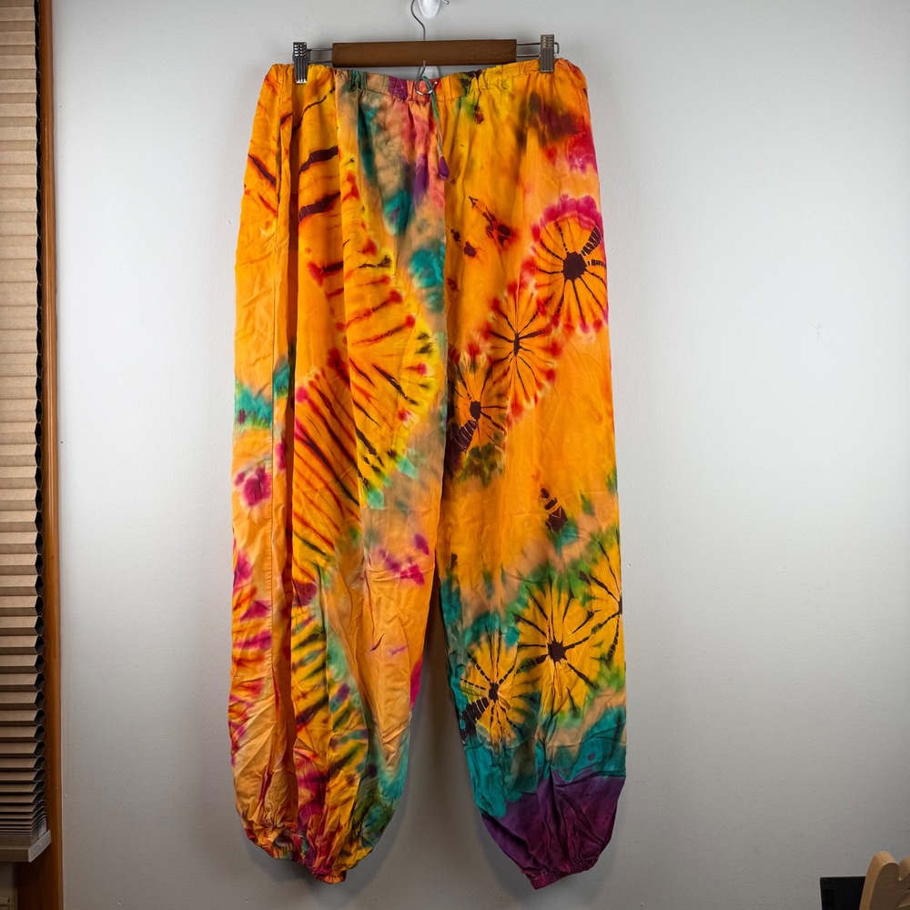 Earthbound Trading Co Harem Barrel Leg Pant Women L Tie Dye Boho Festival Hippie